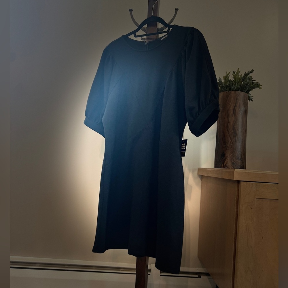 NWT EXPRESS Puff Sleeve Dress BLACK Size L